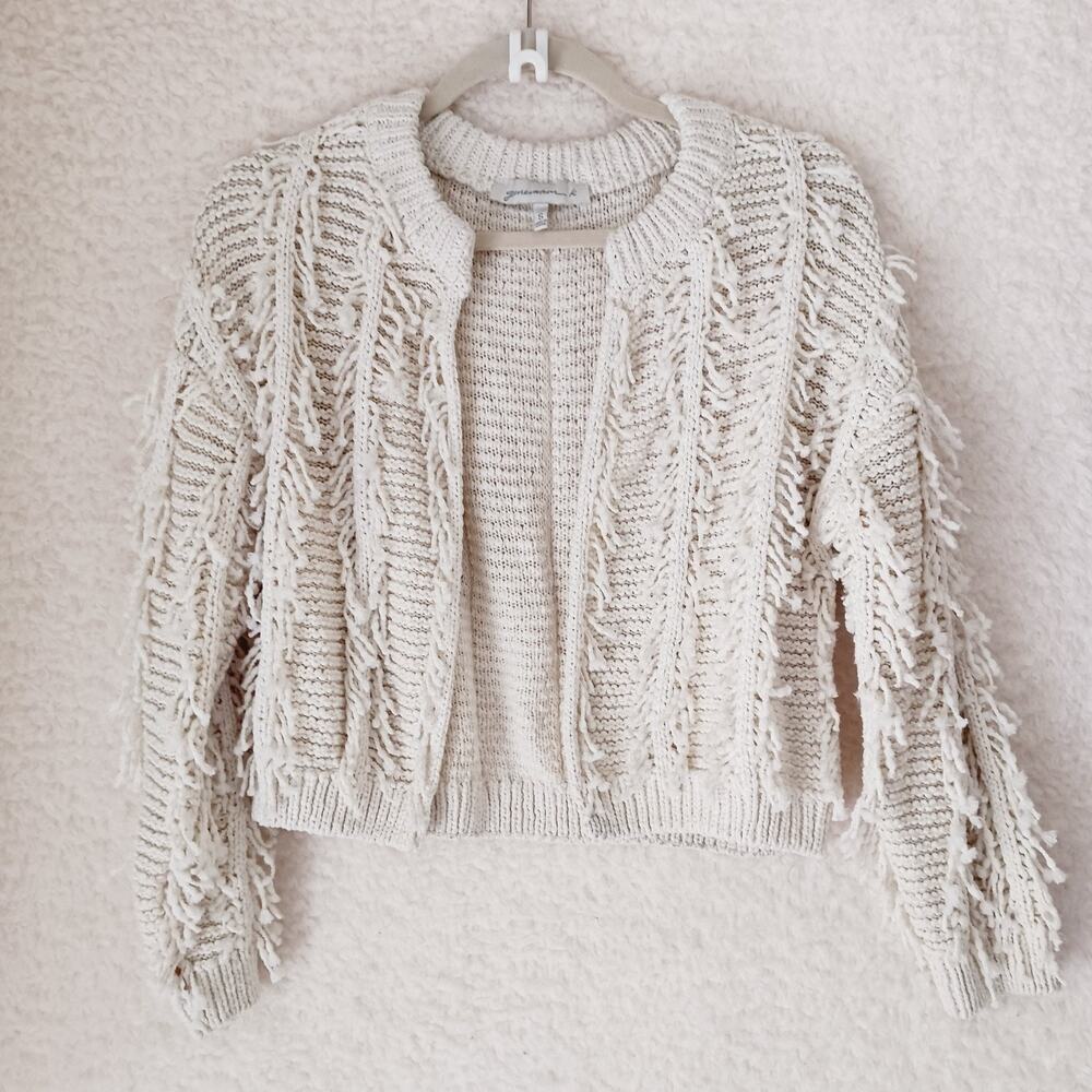 Sweater Open Cardigan Generation K Shaggy Teddy Bear Ivory Cropped Cruise Sz S